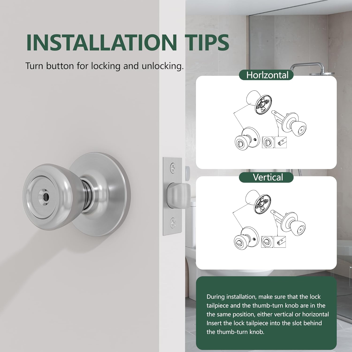 Interior Privacy Door Knob with Lock - 6 Pack Door Lock Set for Bathroom and Bedroom Satin Nickel Door Handle Keyless Turn Lock Door knob for Interior Door