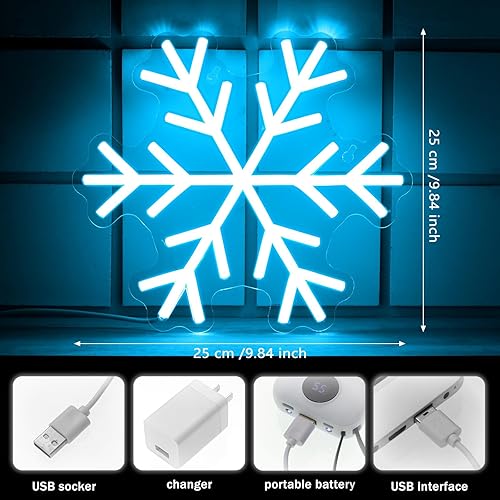 Miniatura 2 de Treela Letrero de neón de copo de nieve de Navidad, letrero de neón azul hielo, luz de neón de Navidad, decoración de Navidad con USB, para colgar