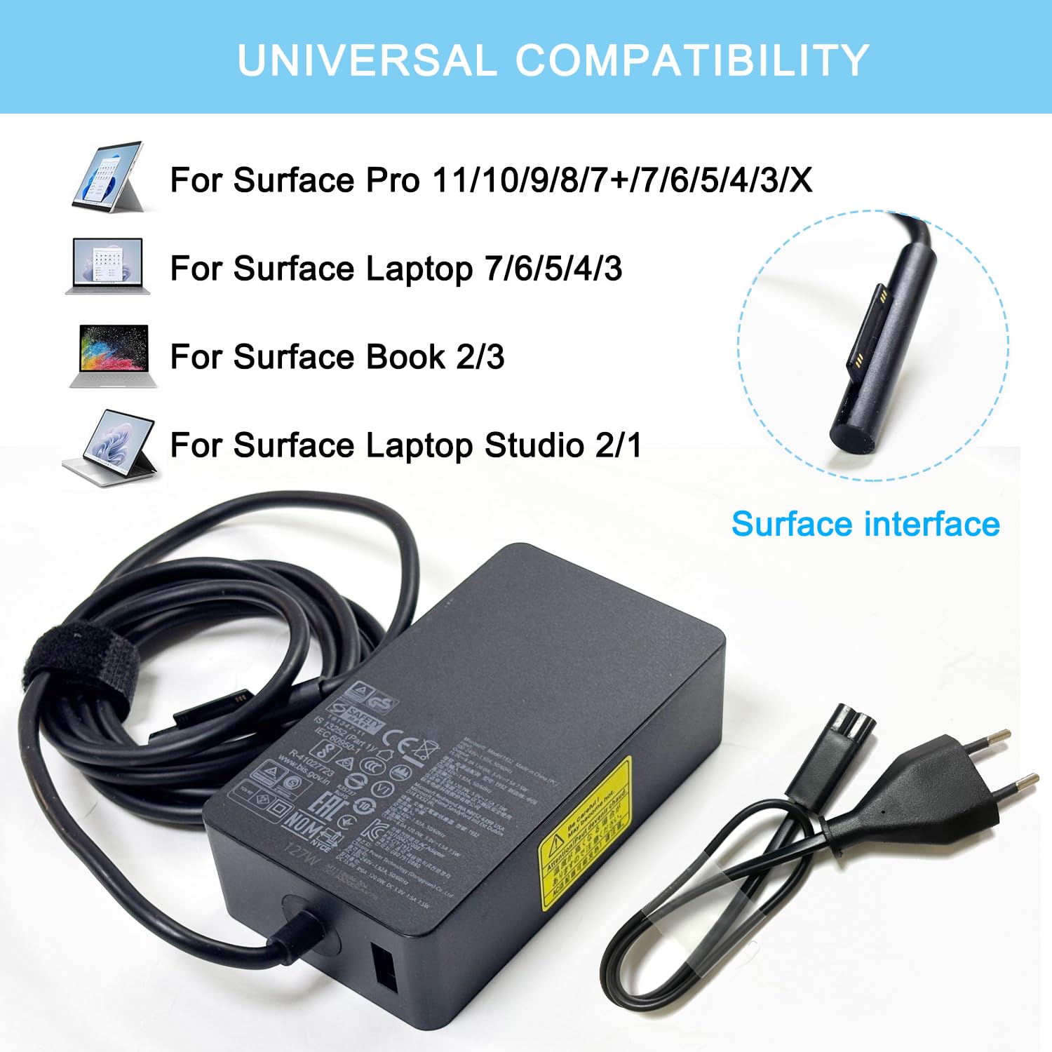 XITAIAN 127W 15V 8A 1932 Adapter Netzteil Ladegerät Ladekabel Ersatz für Microsoft Surface Pro 11/10/9/8/7+/7/6/5/4/3/X, Surface Laptop 7/6/5/4/3, Surface Book 2/3, Surface Laptop Studio 2/1