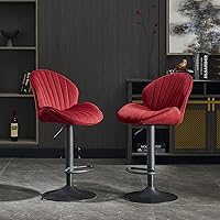 Vista 10 de Juego de 2 taburetes de bar, taburetes de bar ajustables con respaldo y reposapiés, taburetes de bar ajustables de terciopelo de diseño moderno