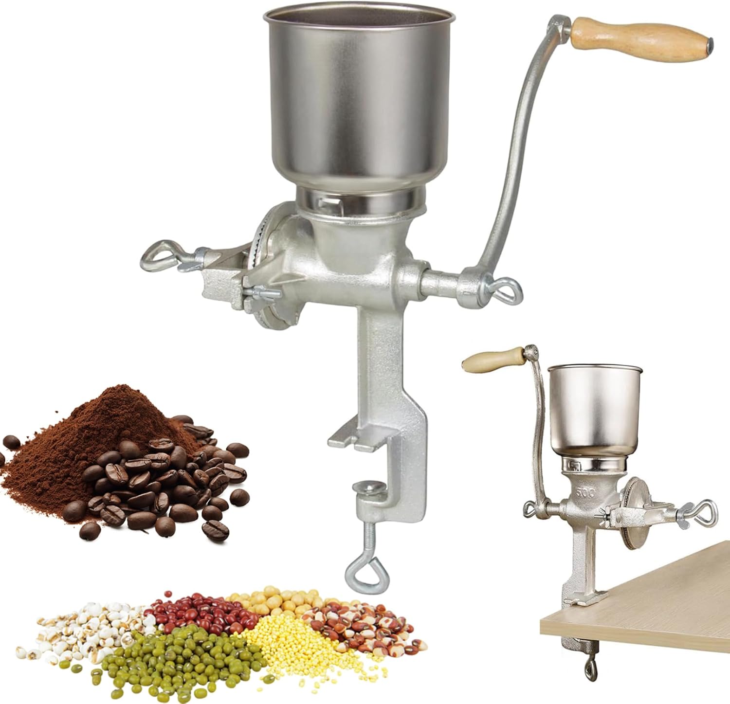 Grain Grinder, Heavy Duty Grain Mill Grinder with High Hoppers, Manual Wheat with Hand Crank for Corn, Rice, Soybeans, Pepper, Chickpeas Corn Flour Mill for Home Wheat