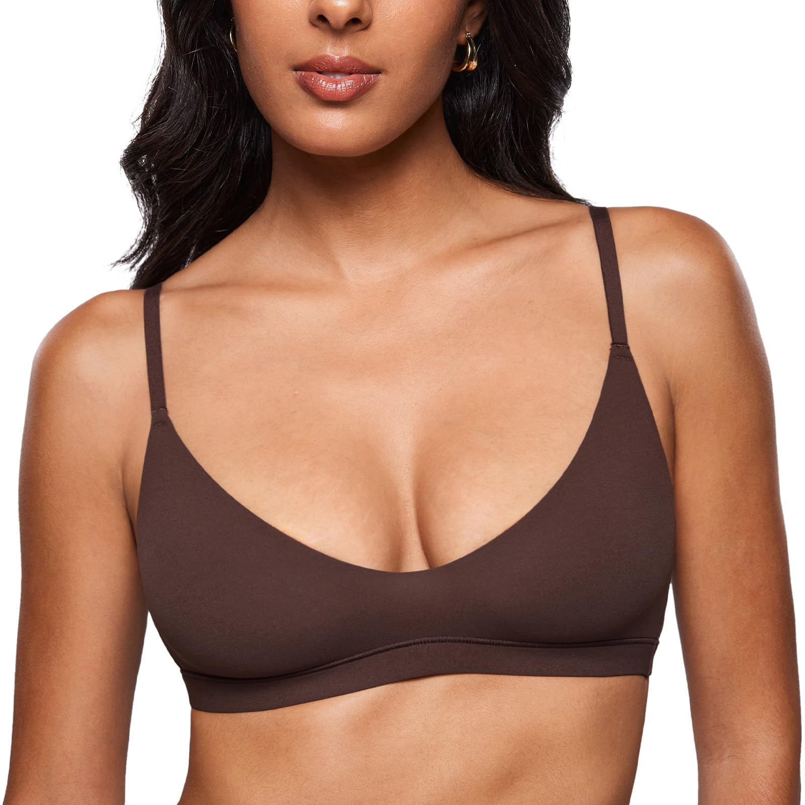 Inlyric Women's Hazelnut Inbarely Soft Scoop Bralette Unlined Non Wired Seamless Plunge Comfort Sleep Bra Xl