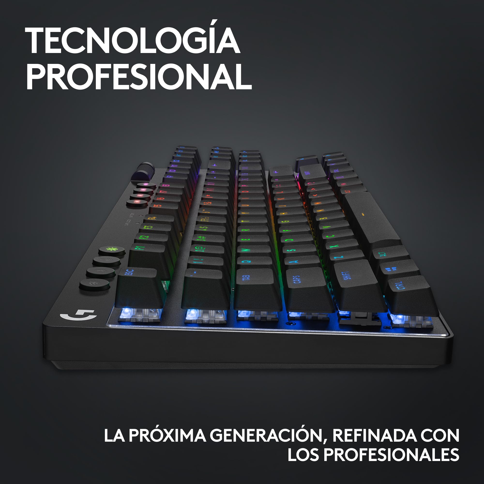 Logitech G Pro X TKL Lightspeed, Teclado inalámbrico para Gaming, ultraportable, sin sección numérica, RGB LIGHTSYNC, Teclas de PBT, interruptores táctiles (GX Brown), QWERTY Español, PC - Negro