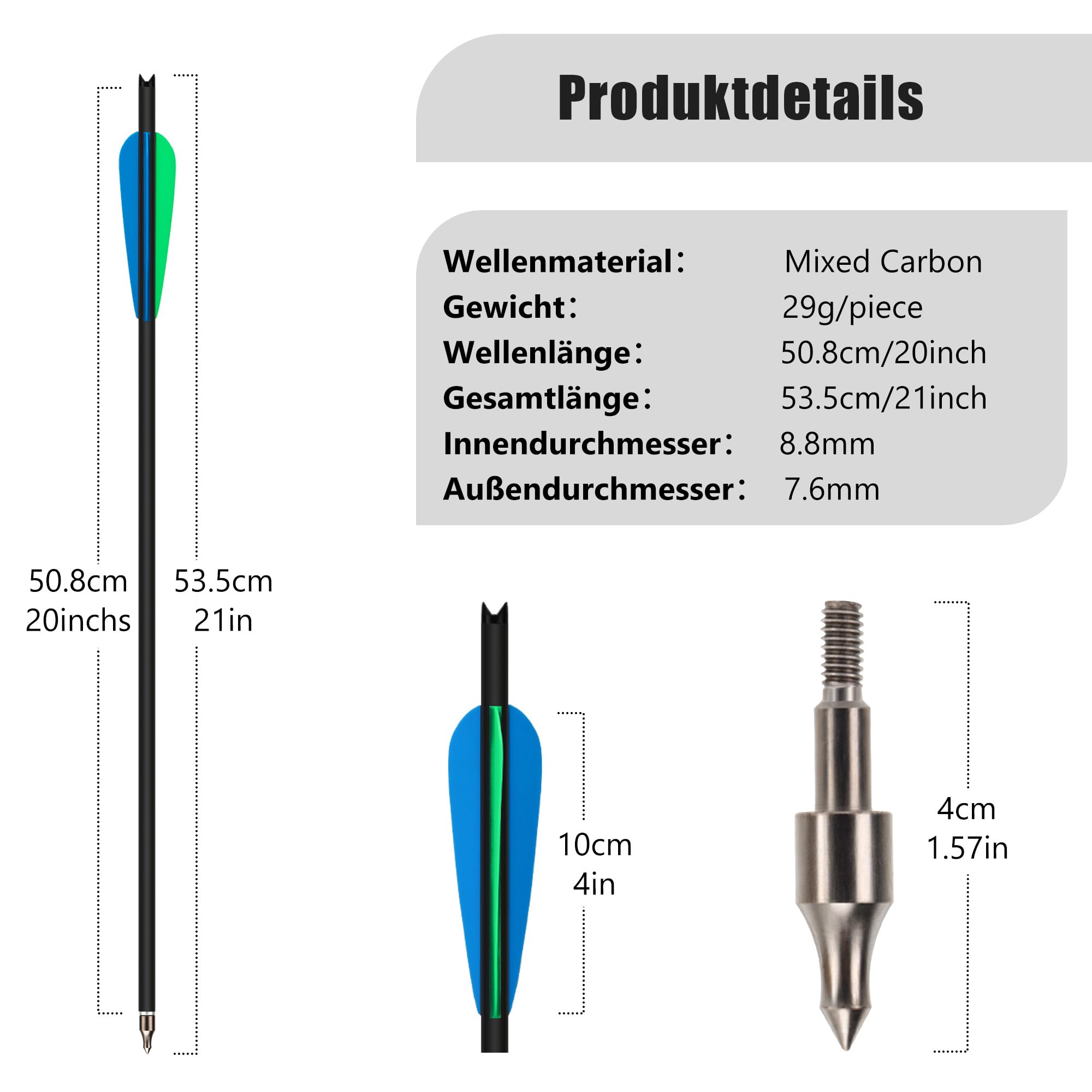 14-Stück 20-Zoll-Armbrustpfeile, Jagd-Carbonpfeile für Armbrust-Zielübungen im Freien