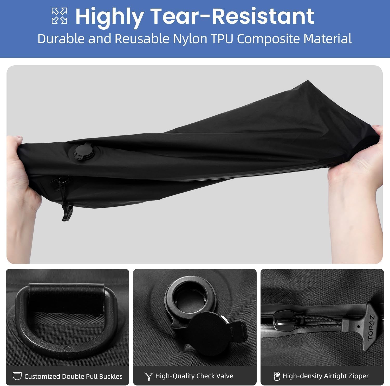 16L Sac sous Vide pour Vêtements de Voyage, Sac de Voyage sous Vide Imperméable Pliable avec Fenêtre Transparente (Noir, Sans Pompe)