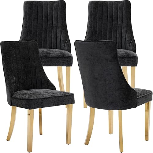 Miniatura 33 de Mid-Century - Juego de 2 sillas de comedor modernas, tapizadas de tela con canal copetudo, Sillas de Comedor con patas curvadas de madera maciza, 05