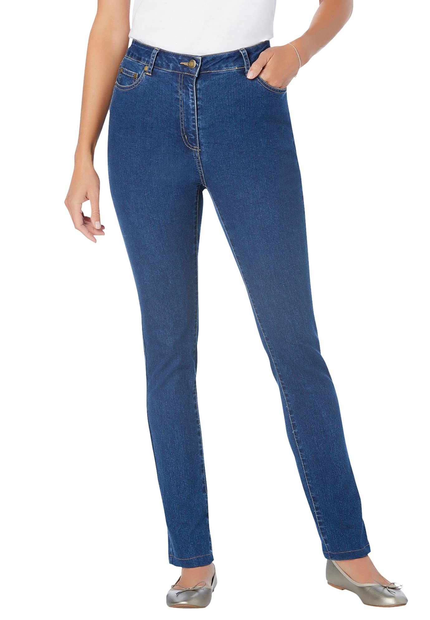 Woman Within Plus Size Stretch-Denim Slim-Leg Five-Pocket Jeans