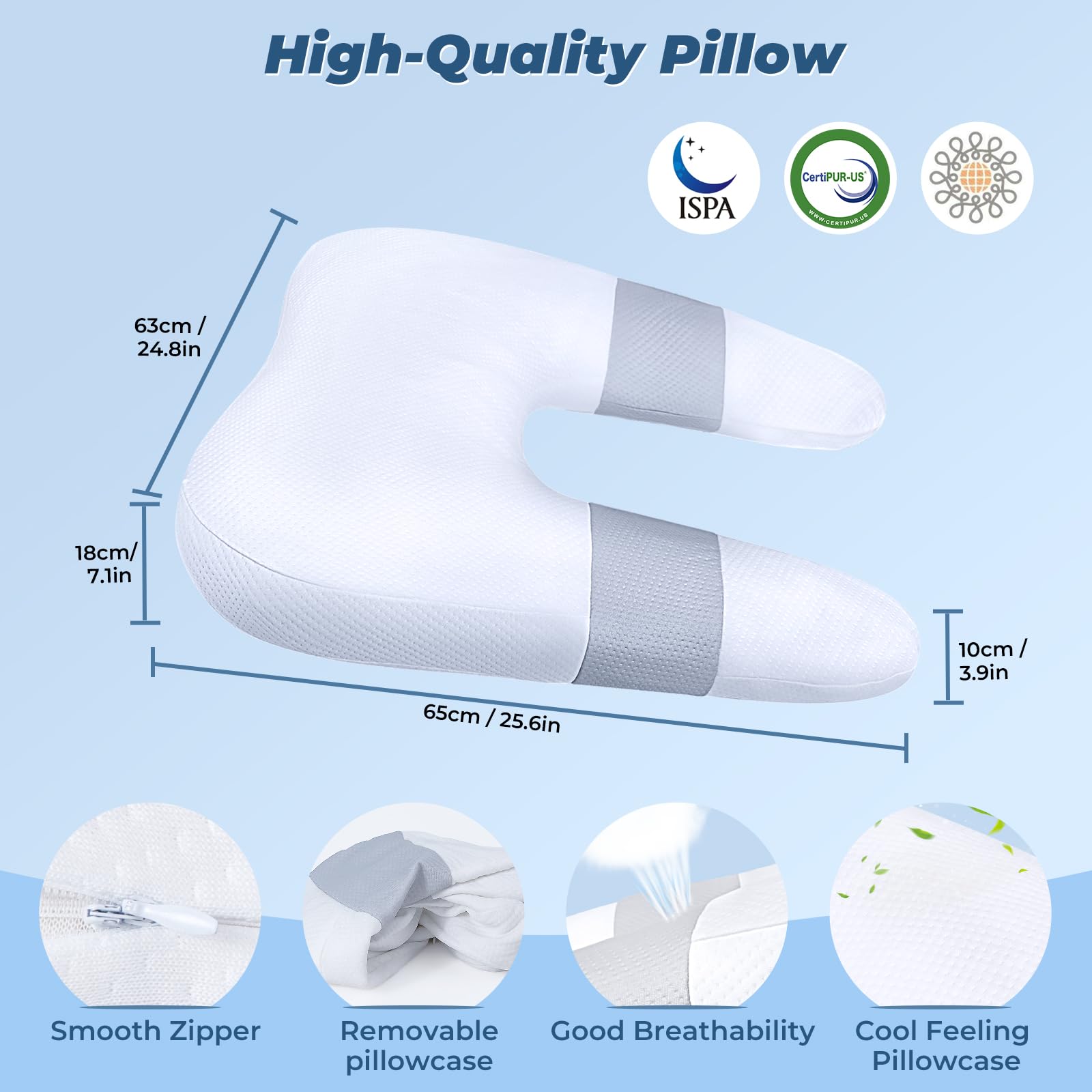 SAHEYER Side Sleeper Pillow for Shoulder Pain, U-Shaped Body Pillow for Adults, Contoured Support Shredded Memory Foam Pillow for Neck, Back, Arm Pain Relief with Removable Washable Cover (25.6 Inch