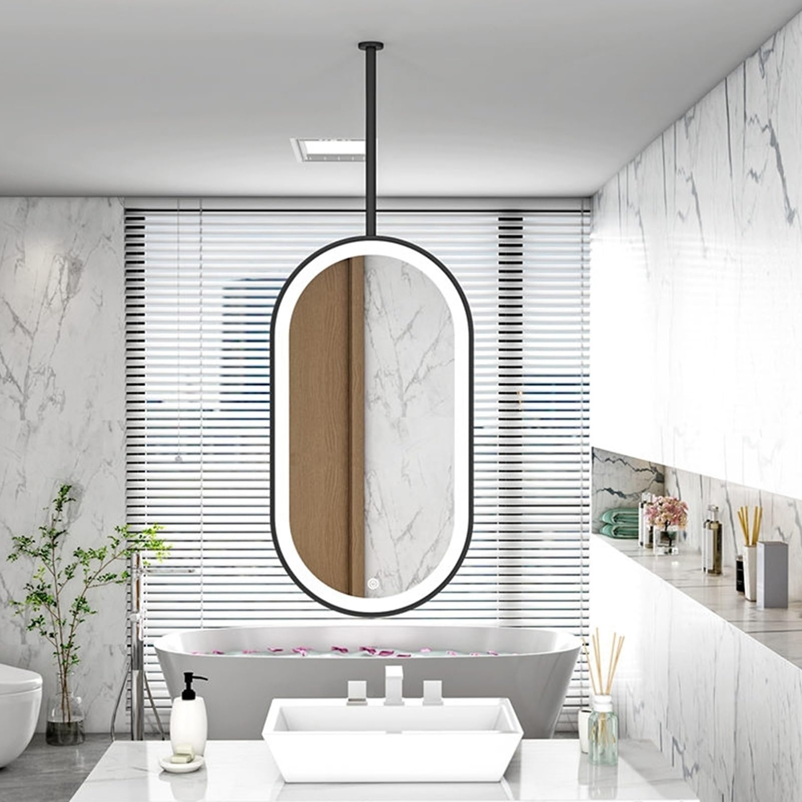Miroir de plafond ovale rotatif fini la buée pour maquillage impeccable