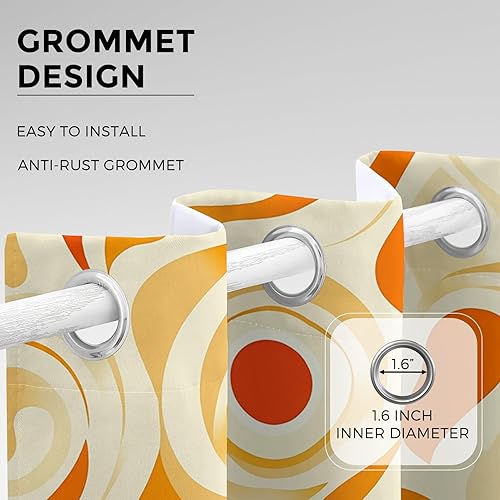 Miniatura 4 de 70s Retro Curtains 45 Inch Length 2 Panels Set, Abstract Boho Swirl Balckout Curtains for Bedroom Living Room Decor, Groovy Orange Grommet Thermal