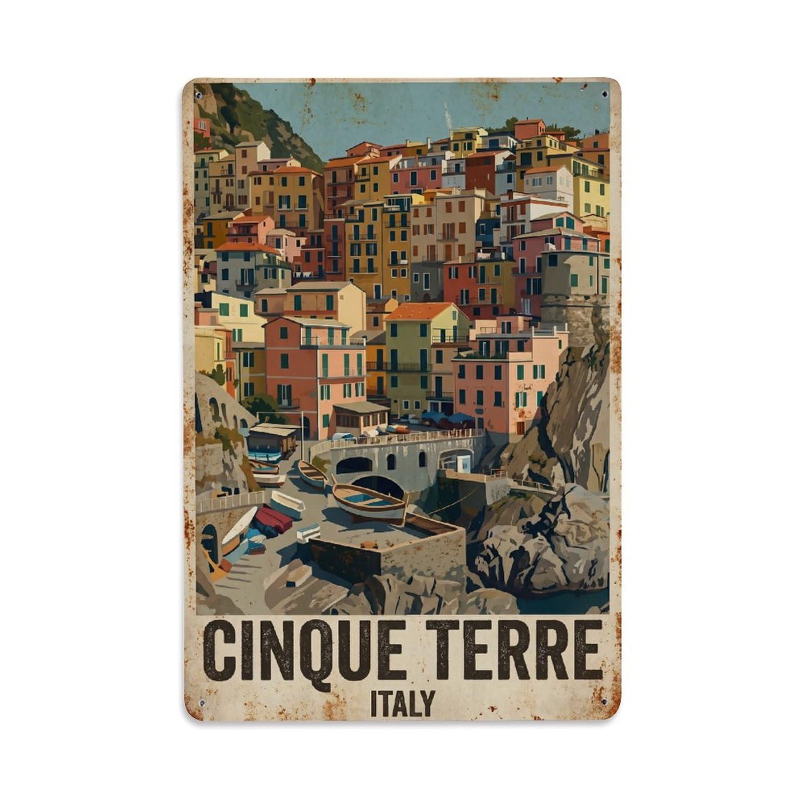 Huiyhb 8X12inch(20X30cm) Vintage Travel Cinque Terre Italy Travel Metal Tin Sign