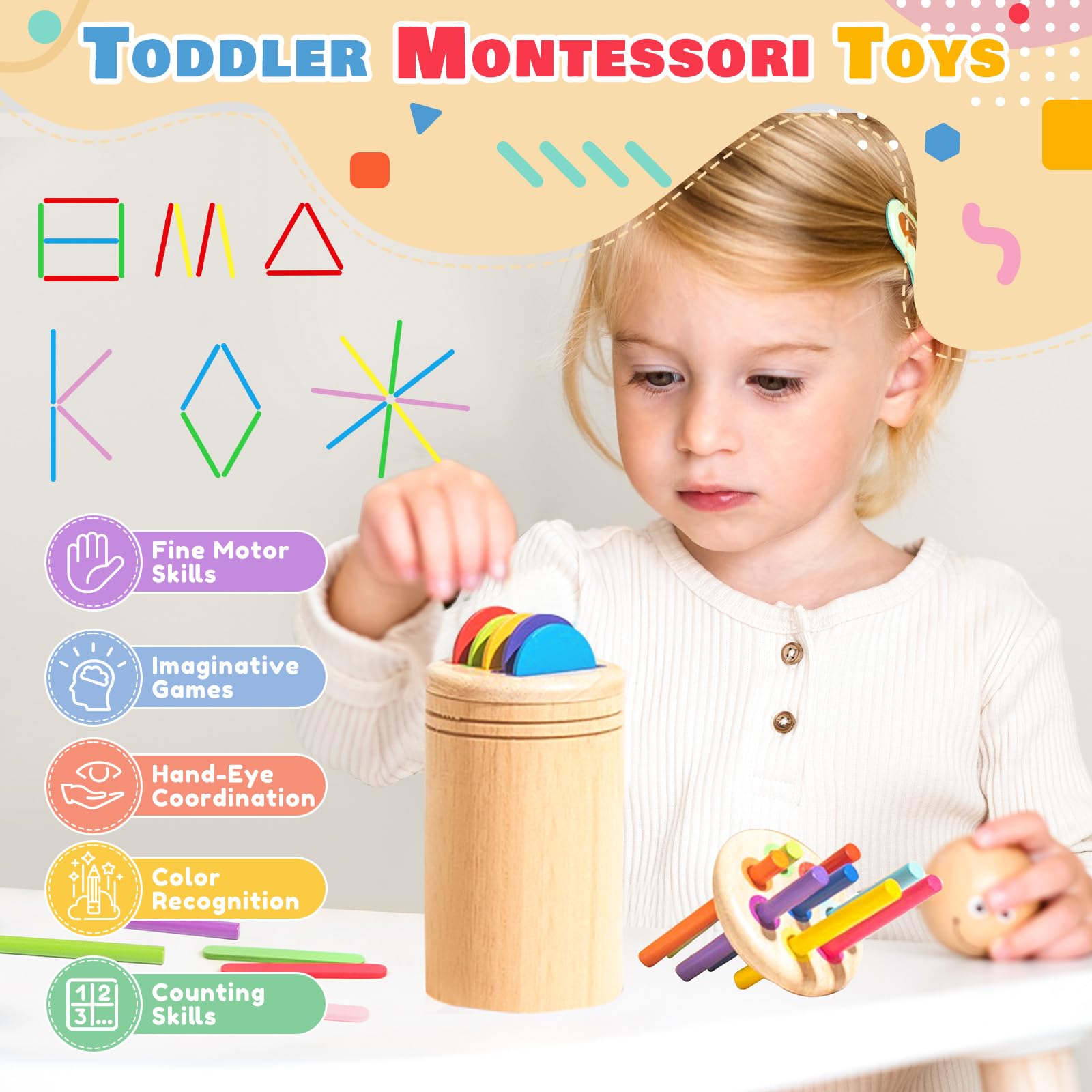 Montessori zabawka od 1 roku życia, 3 w 1, zabawka Montessori od 1, 2, 3 lat