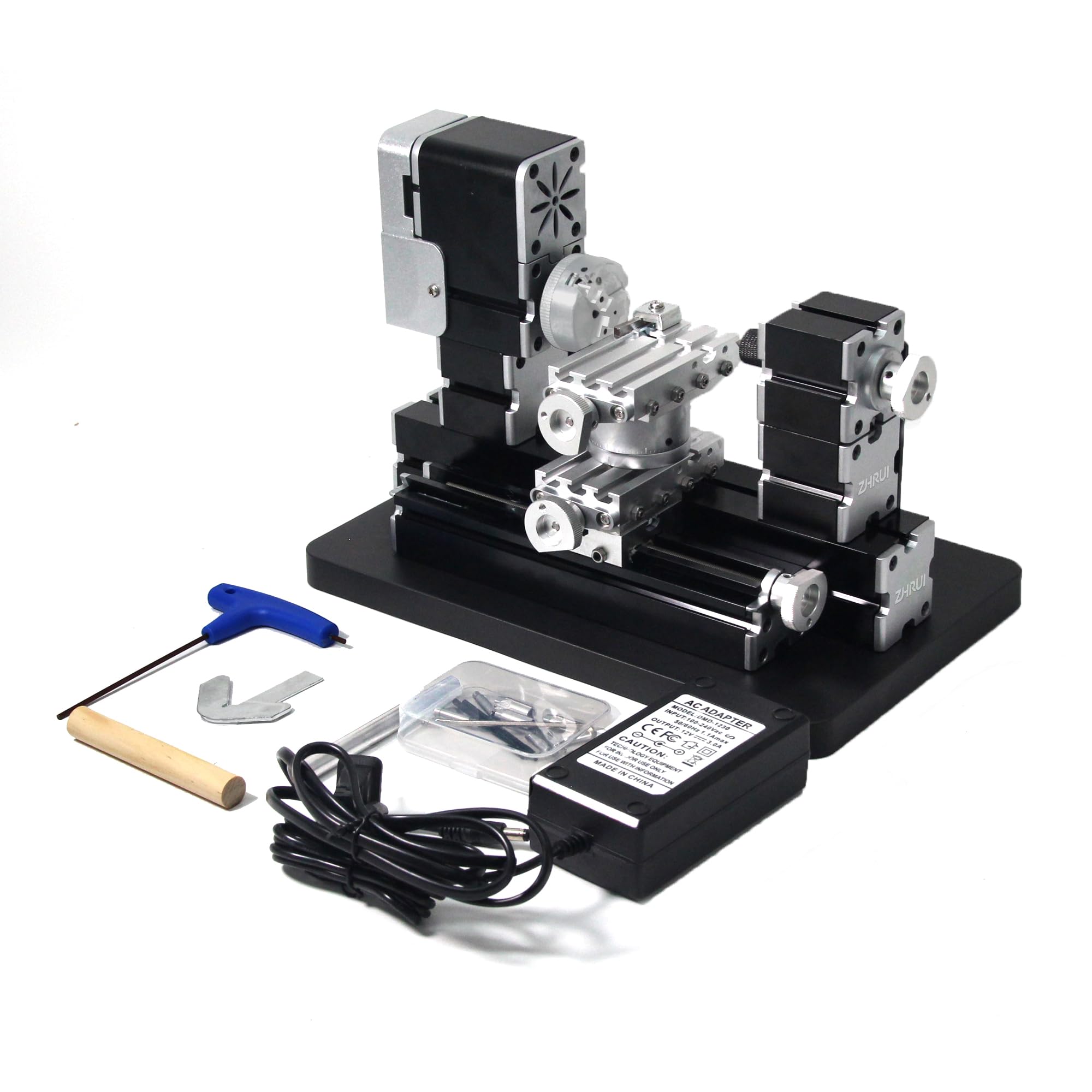 High Power 60W Powerful Mini Metal DIY 4-axis Rotating Lathe Lathes Machine Tools With Base 12000 rpm for Wood Soft Metals Plexiglass Plastic