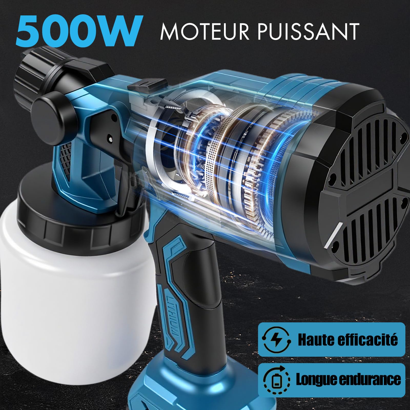 Set Spruzzatore A Batteria 1000 Ml, Makita21V Pistola A Spruzzo Elettrica HVLP Alimentata A Batteria Con 2 Batterie + 3 Ugelli, Strumenti di Verniciatura, per Pareti, Soffitti, Recinzioni da Giardino