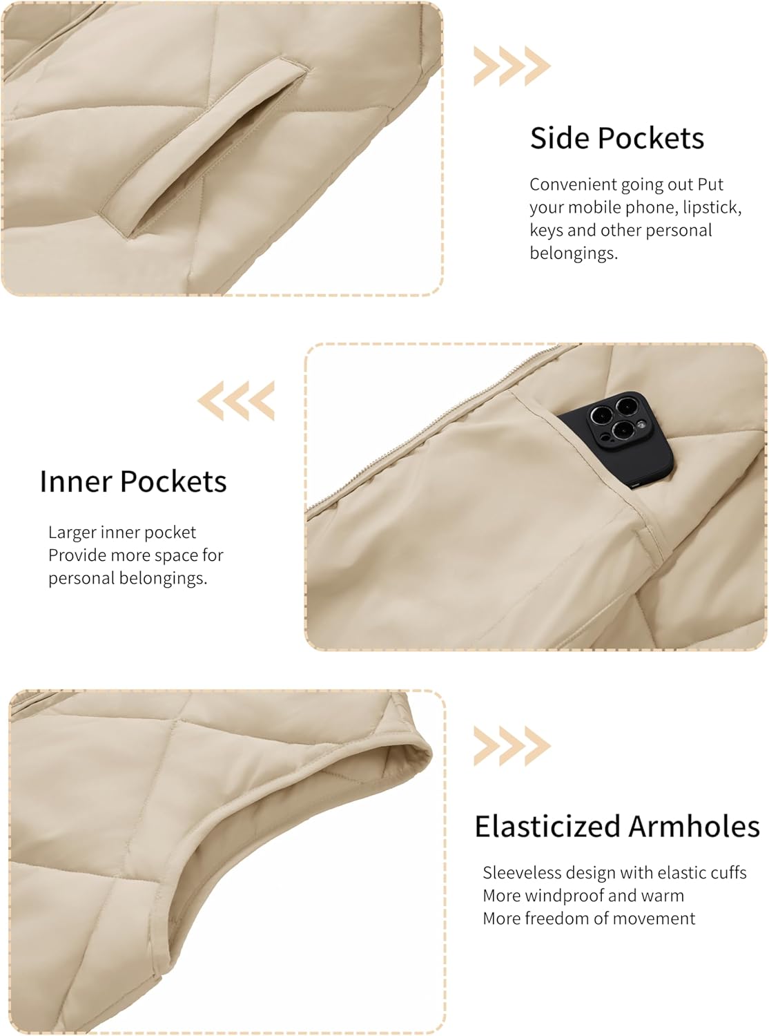 YUCOLEN Women's Quilted Vest Stand Collar Lightweight Zip Padded Gilet Sleeveless Jackets Coats Outerwear with Pockets - Image 6