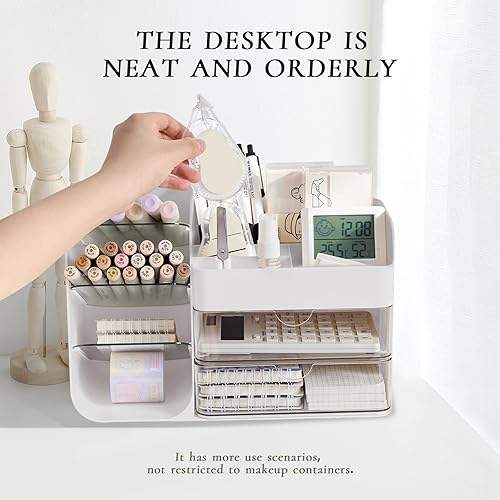 Miniatura 8 de FZHZZ Organizador de maquillaje para encimera con cajones, organizador de cosméticos con soporte para brochas de maquillaje de viaje, organizador de