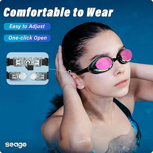 Miniatura 2 de Seago 2 Pack Swimming Goggles Anti-fog Anti-UV Mirrored Swim Goggles Adult Women Men