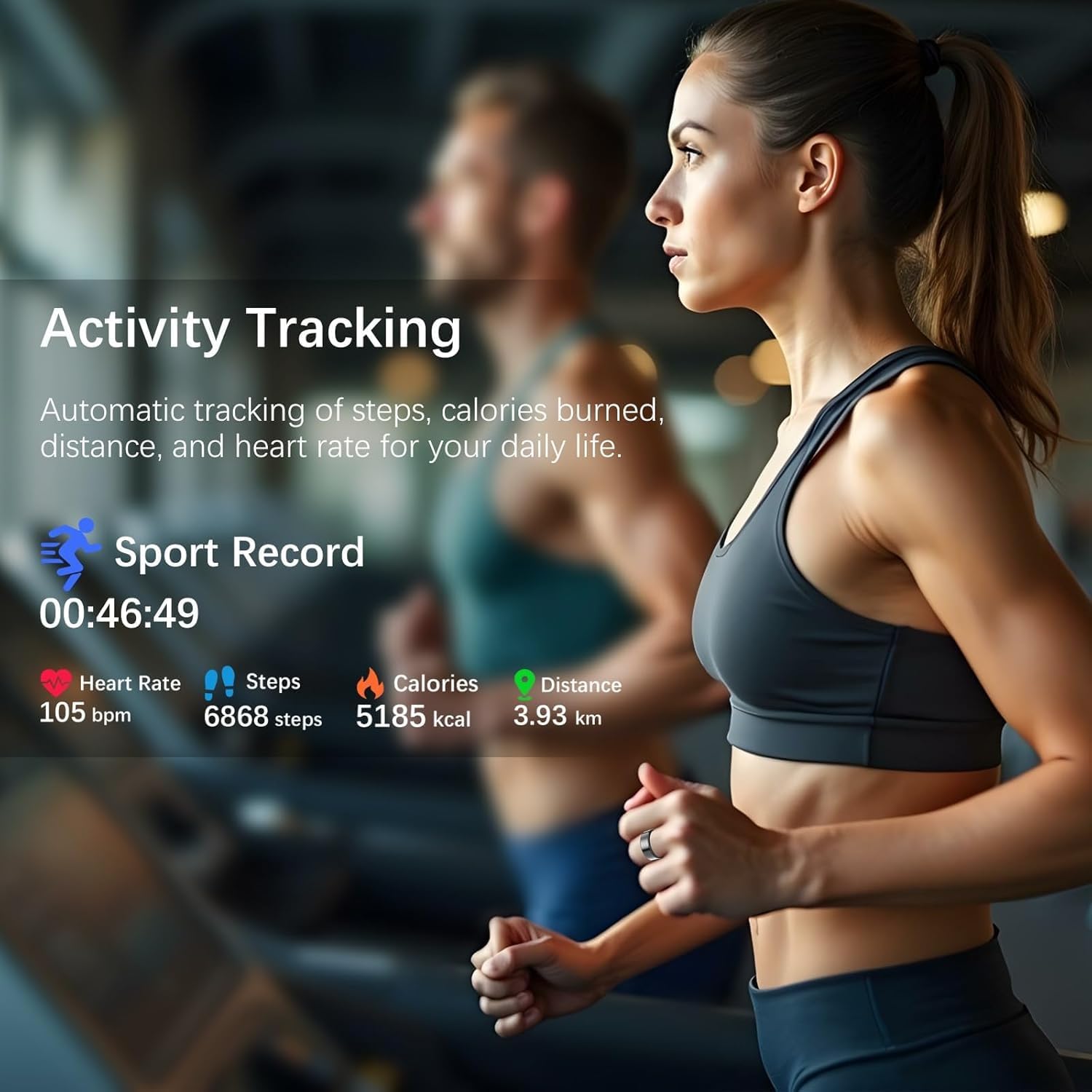 Ring Health Tracker for Women Men, Fit Ring with Heart Rate, Blood Oxygen, Sleep Monitor, Calories, Step Counter, IP68 Waterproof Smart Ring for iPhone & Android, No Subscription Fee (Black, 6#)