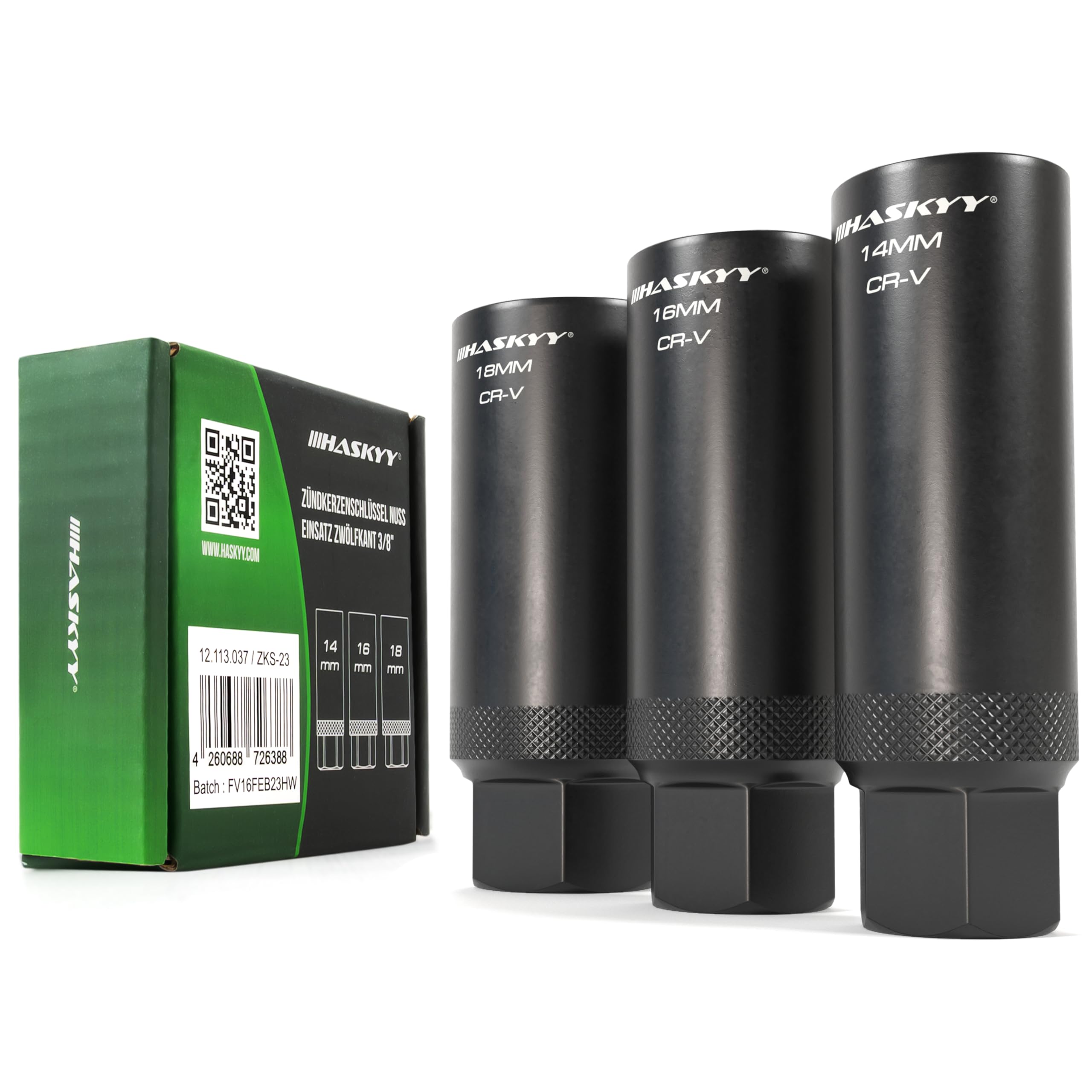 HASKYY Klucz do świecy zapłonowej Zestaw kluczy do świec 3/8 cala sześciokątny Gwint świeczki 3-częściowy SW 14 16 18 mm Narzędzie z nasadką