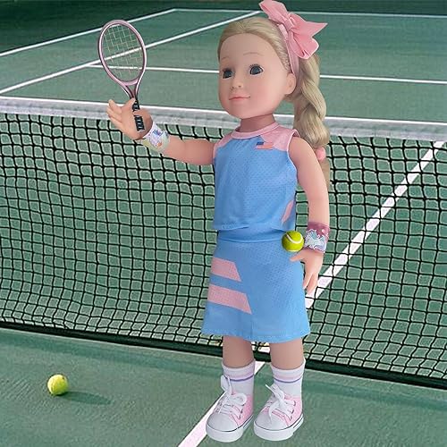 Miniatura 2 de Ropa y accesorios para muñecas de 18 pulgadas, 18 muñecas de tenis, trajes deportivos, falda corta, diademas, banda para el pelo, calcetines de