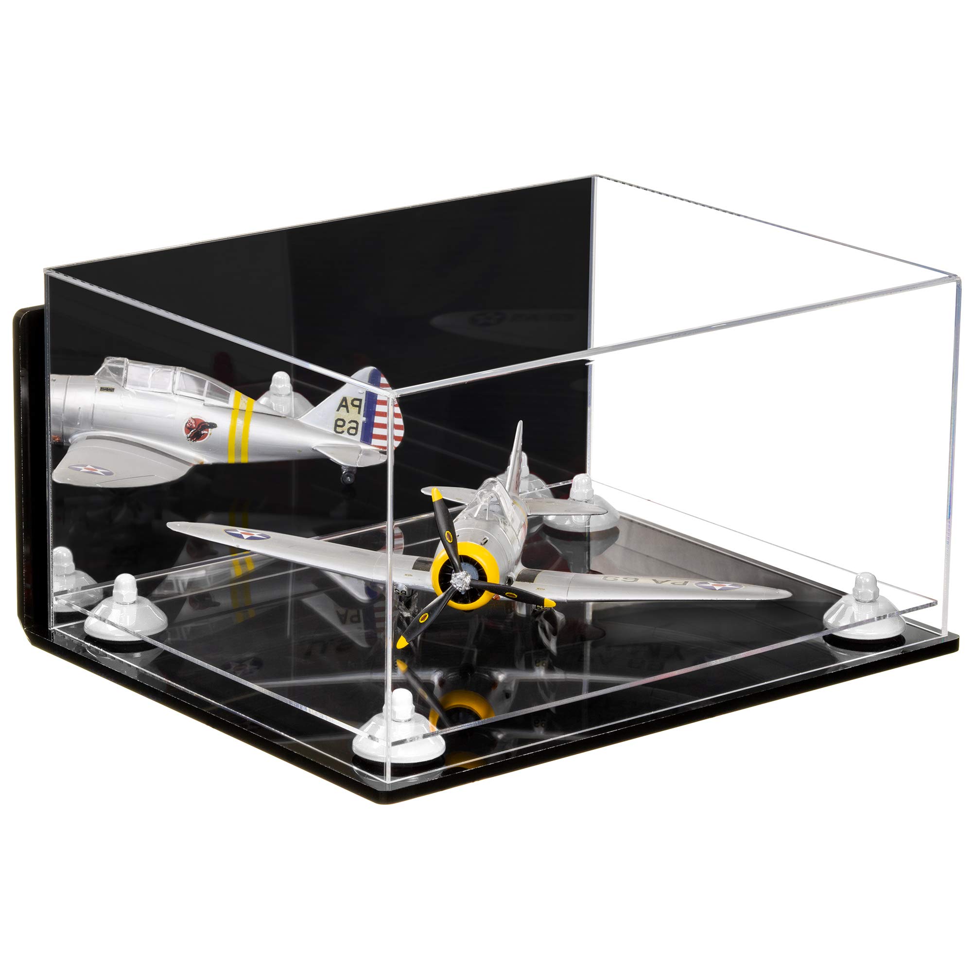 Better Display Cases Acrylic Versatile Display Case - Large Rectangle Box with Mirror Case, White Risers, Wall Mount and Clear Base 15.25