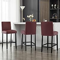 Vista 40 de Taburetes de bar de piel sintética de 26 pulgadas, modernas sillas de bar tapizadas de altura de barra, taburetes de bar con patas de madera maciza