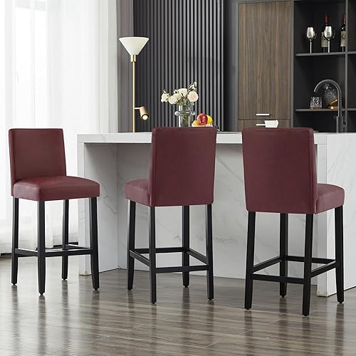Miniatura 33 de Taburetes de bar de piel sintética de 26 pulgadas, modernas sillas de bar tapizadas de altura de barra, taburetes de bar con patas de madera maciza