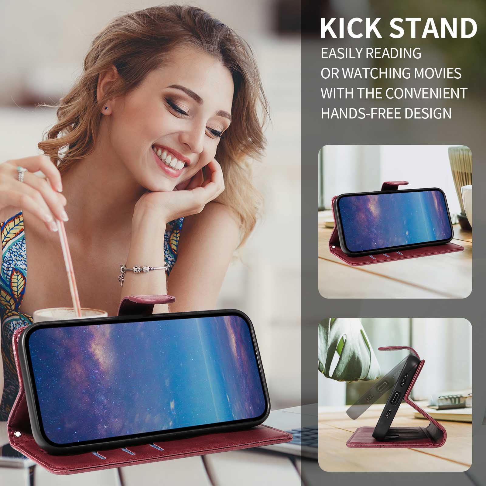 Etui z klapką do telefonu Samsung Galaxy S25 Ultra/S25 Plus/S25, skórzane etui portfelowe na telefon z stojakiem na karty, etui foliowe, odporne na wstrząsy, tworzywo TPU, czerwone, S25plus