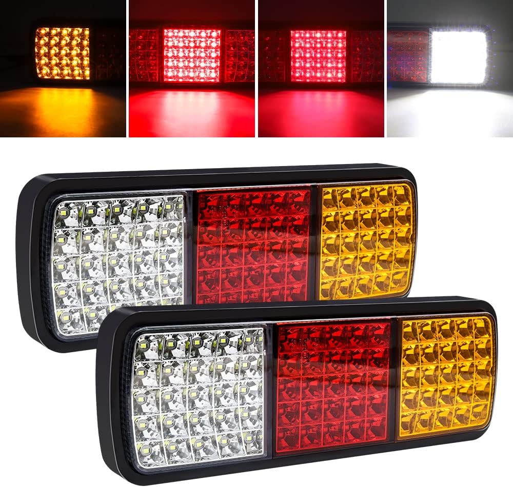Biqing 12V LED Rear Tail Stop Light Indicator Lamp,75 LED Truck Trailer Rear Lights Turn Signal Brake Reverse Running Taillight for Truck Boat Trailer Pickup RV Camper UTV UTE Vans (2PCS)