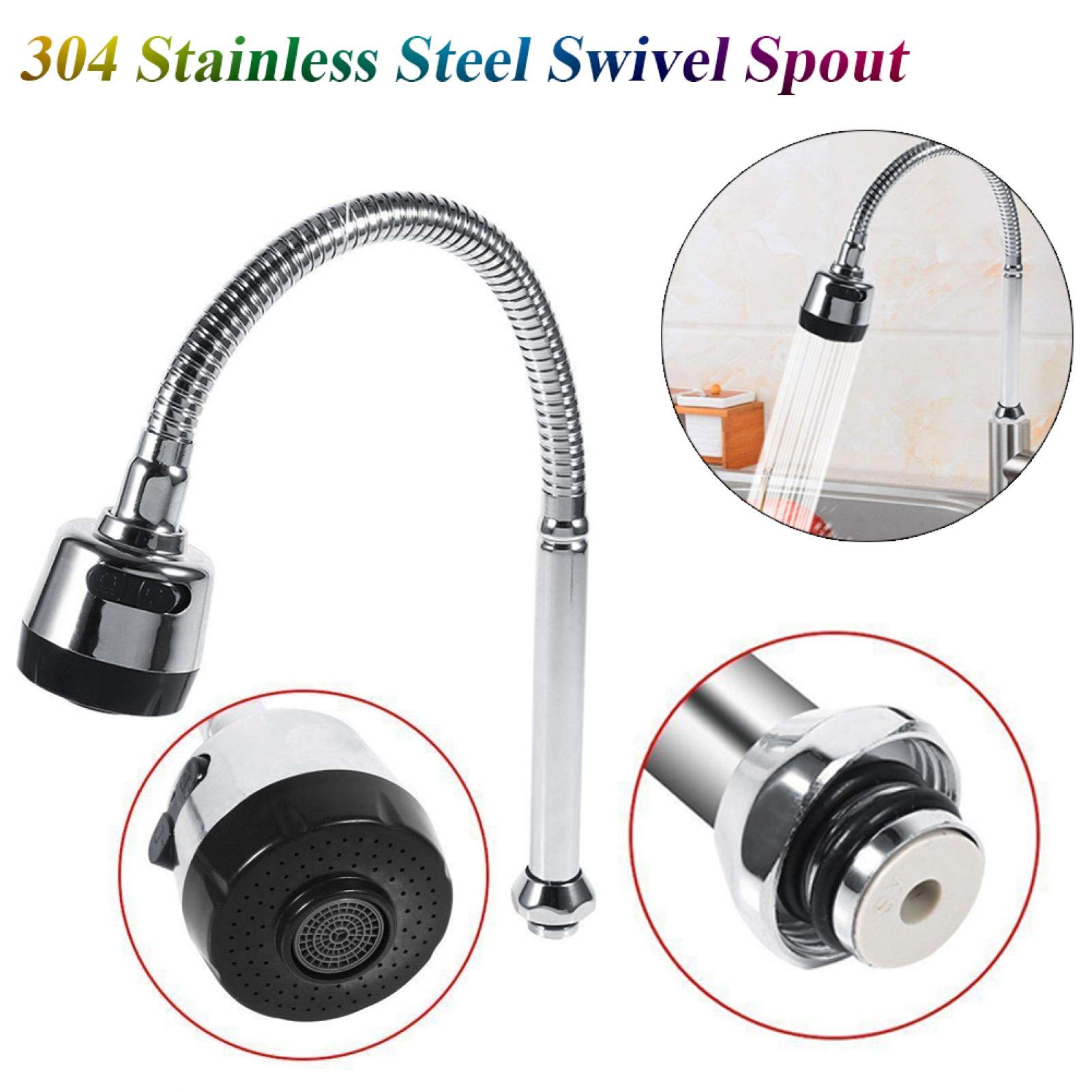 Kuuleyn Kitchen Faucet Telescopic 304 Stainless Steel Rotating Spout Kitchen Sink Faucet Fittings Corrosion Resistant Single Handle Connection Suitable for Household Sinks - Image 2