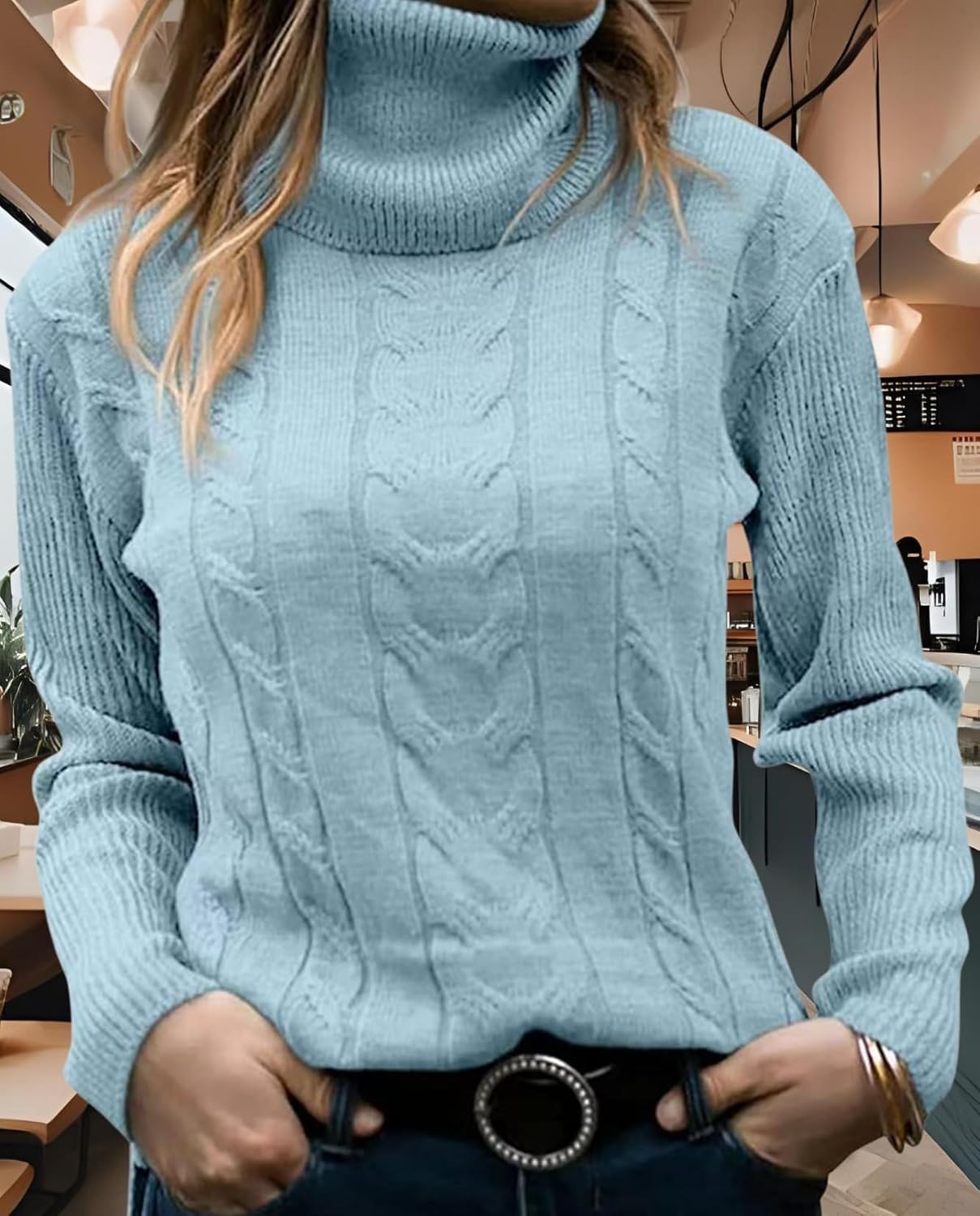Women's Retro High Neck Pullover Sweater Long Sleeve Casual Warm Top for Vacation and Daily Wear - Image 3