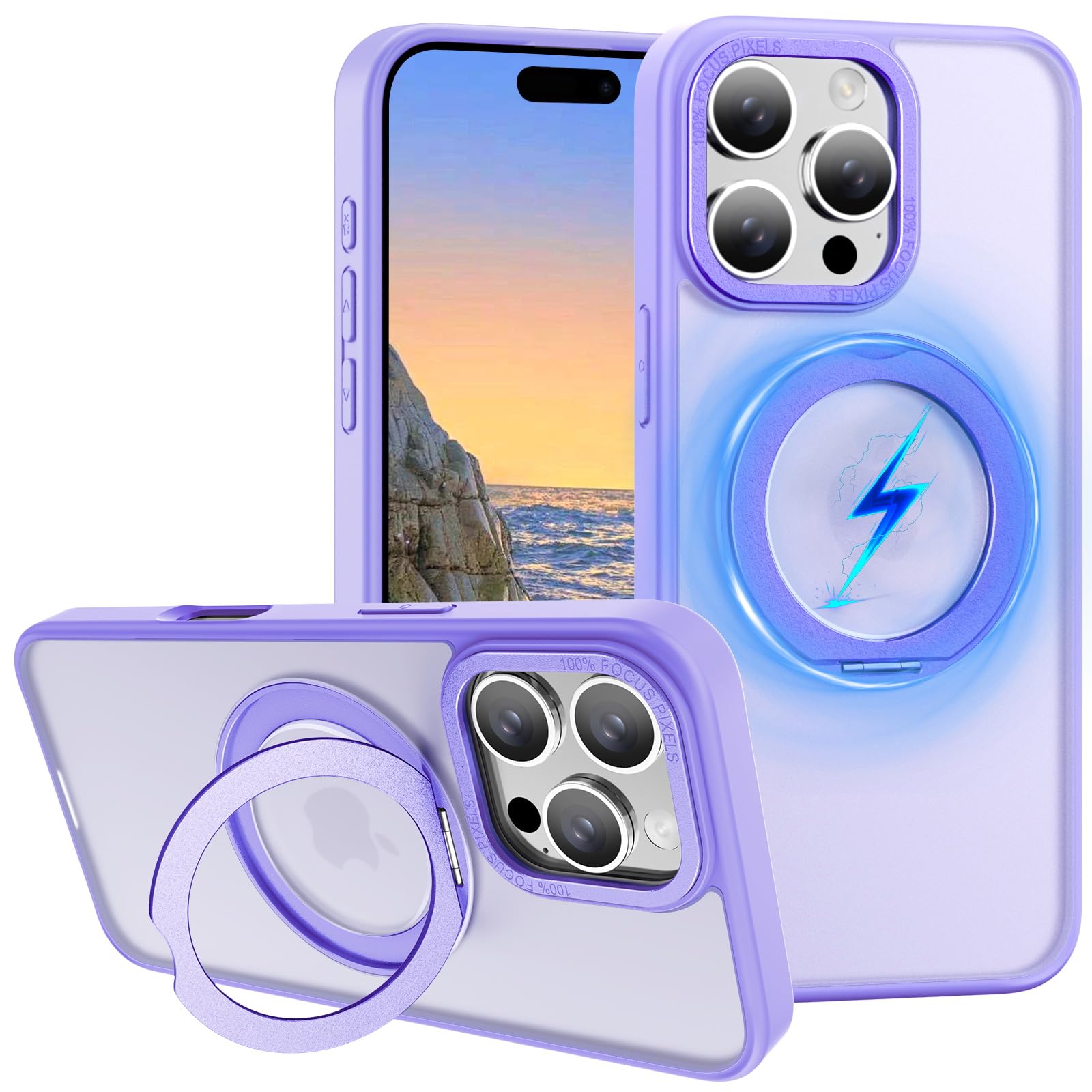 ZHK 360° Rotatable Ring for iPhone 16 Pro Case Magnetic, [Military Grade Drop Proof] [Translucent Frosted Back Panel] Slim Non-Slip Matte Phone Case