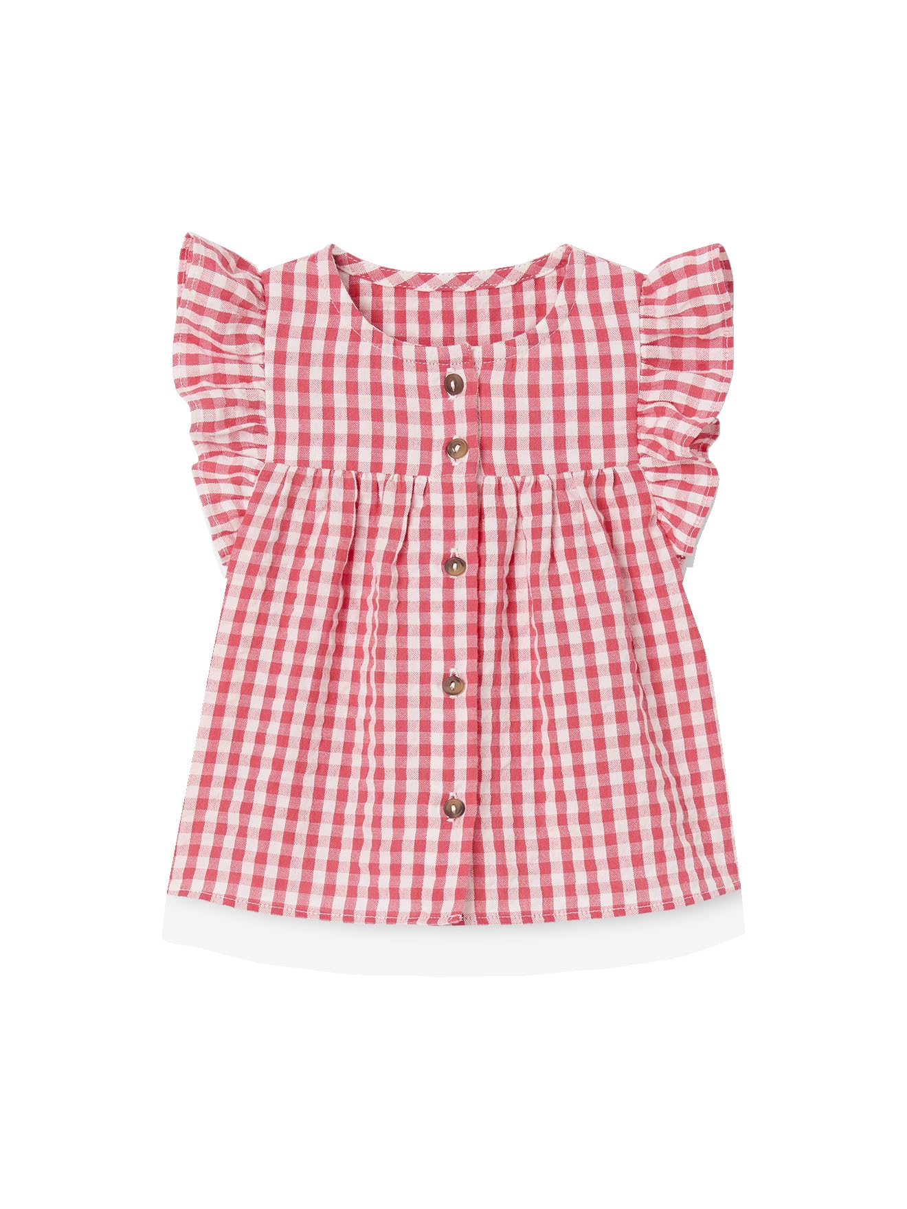 Vertbaudet Baby Bluse aus kariertem Seersucker mit Volantärmeln