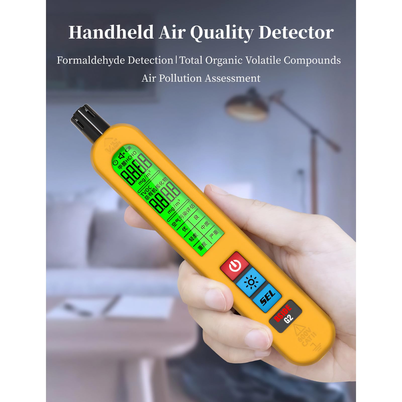 Handheld Air Quality Detector, Portable TVOC HCHO Tester with a Large Screen Display, Home Indicator Data Monitor, Sensitive Semiconductor Sensor