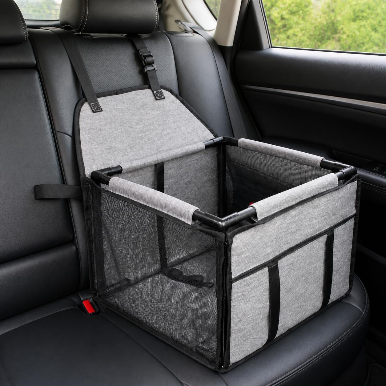 Seggiolino Auto per Animali Pieghevole, Grigio chiaro | Rivestimento in tela, Accessorio Auto Cani, Gite fuori porta, con Animali
