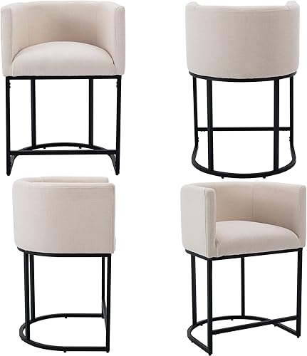 Miniatura 8 de VESCASA Taburete de bar de 24 pulgadas de alto con respaldo de barril y brazos, cojín de asiento tapizado de 4.5 pulgadas de alto, silla moderna de