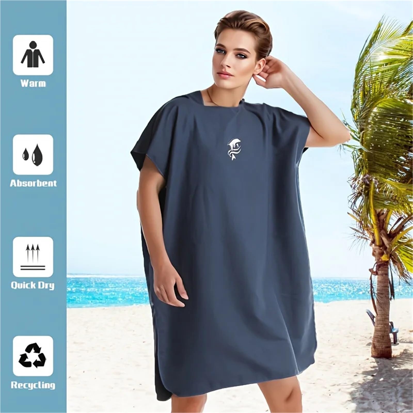 Poncho da surf ad asciugatura rapida - Accappatoio morbido e leggero for il nuoto, spiaggia unisex Poncho da Spiaggia(Black)