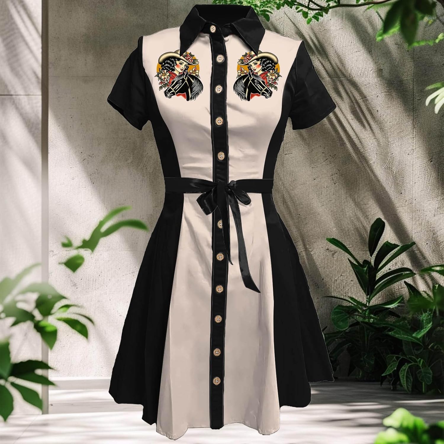 Vintage Western Flower Printed Shirt Dress Women Summer Button Down Casual Retro Style Evening Dresses for Women - Image 2