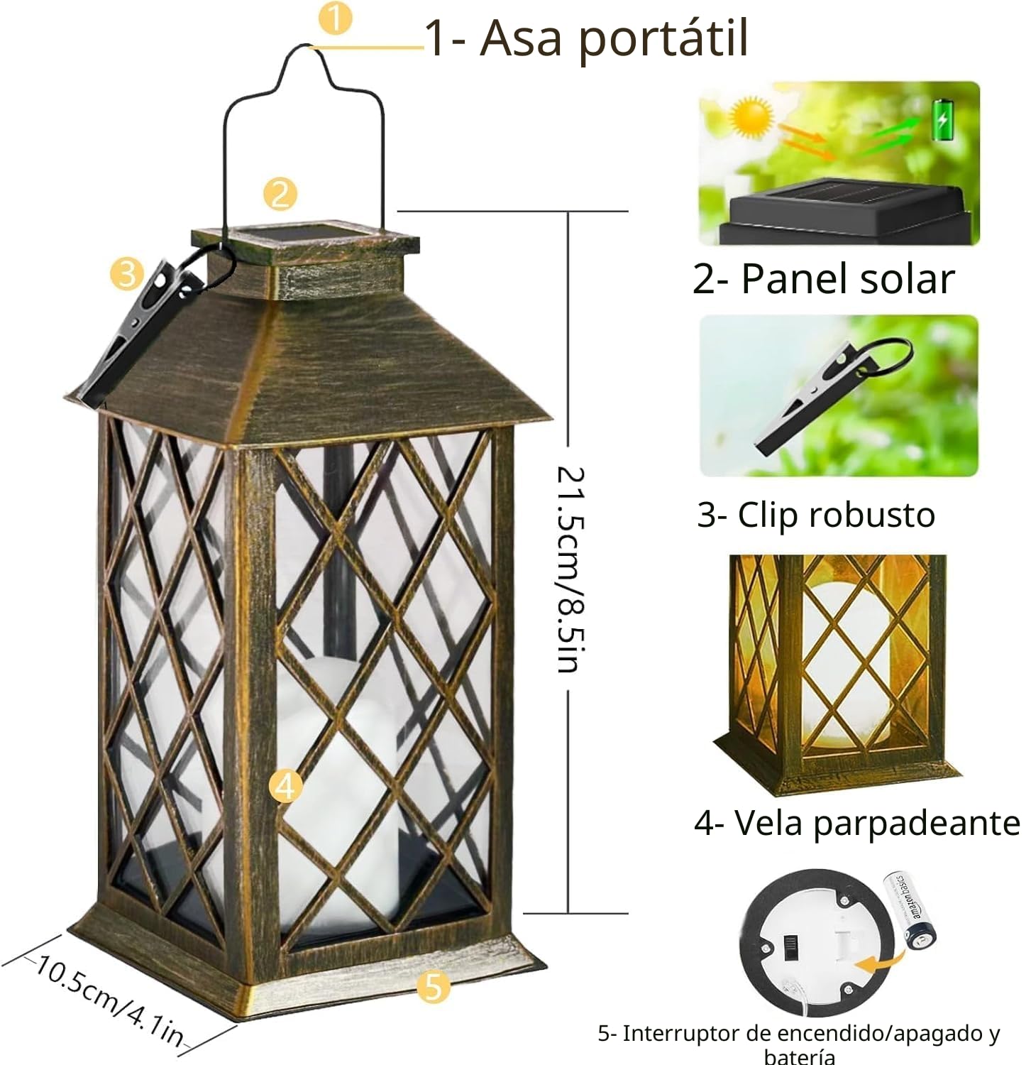 Joycome Farolillos Solares Exterior 2 Piezas Lampara Solar Exterior Jardin con Vela Parpadeante, Impermeable Decoración Terraza, Farol Solar para Jardin Mesa Terraza Valla Tumba y Regalos - Bronce