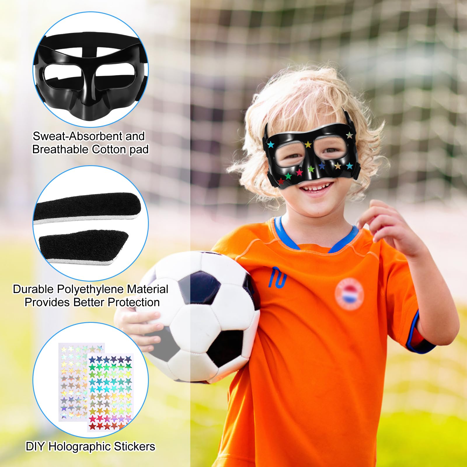 Protège-Nez Sportif Réglable Pour Nez Cassé - Masque Facial Protection Basket, Football, Sports De Combat (Noir)
