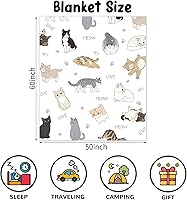 Vista 2 de Manta con estampado de gatos para niños, bonita manta de franela suave y acogedora con gatos para niñas, 50 x 60 pulgadas, cálida manta de vellón