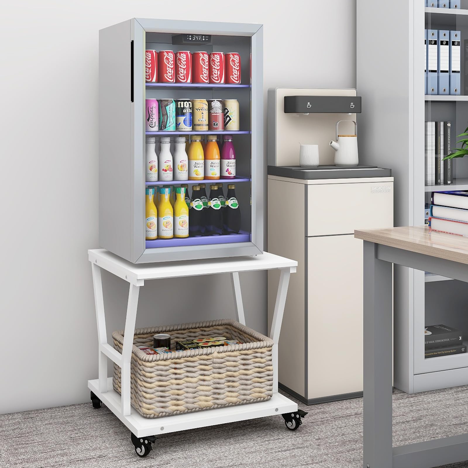 PUNCIA Supporto per Stampante a 2 Livelli Mobile Comodini 50x50x60CM Carrello Porta Tavolino di Stoccaggio con Ruote Scaffale Porta Stampante Sotto Scrivania in Legno per Ufficio e Casa (Bianco)