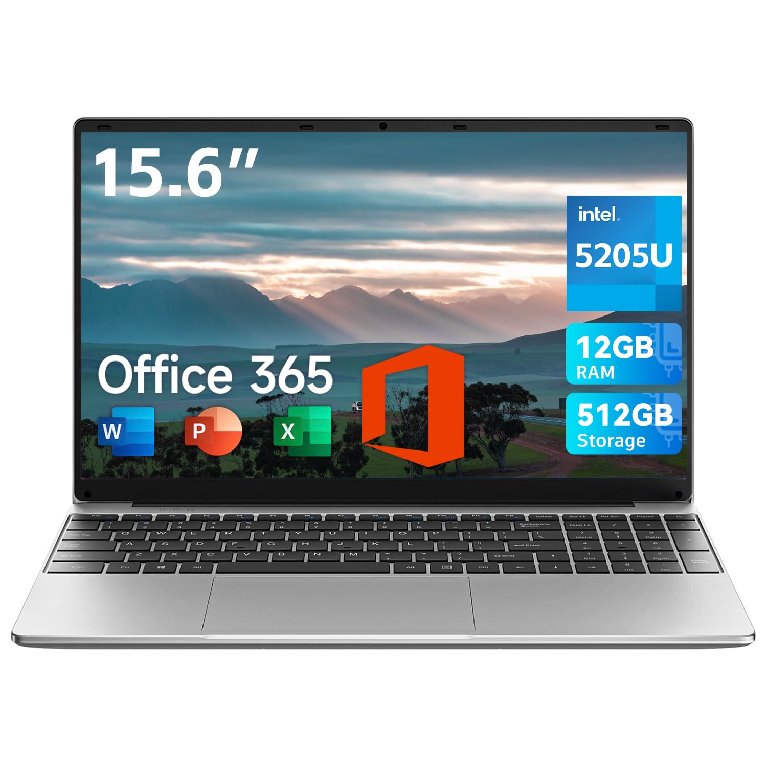 jumper 15.6 inch Laptop with Office 365, 12GB RAM 512GB Storage Notebook, HD Display Laptops, Celeron Processor, Keyboard Film UK, 5000mAh Battery, Suitable for Business and Students - 1