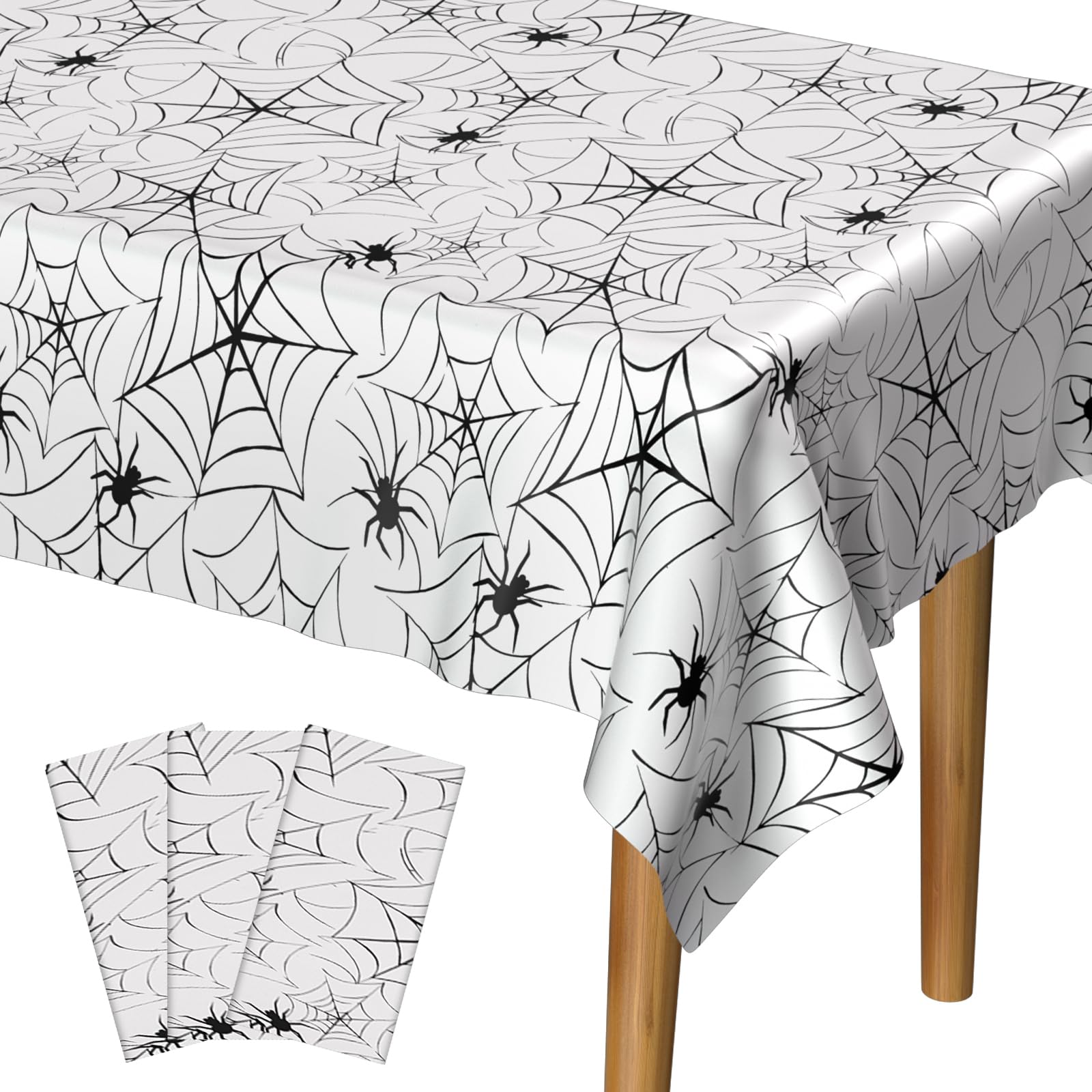 PLULON 3Pack Halloween Tablecloths 137x 274cm Spider Web Plastic Table Cloth Happy Halloween Table Cover for Holiday Dinner Table Decorations Halloween Party Supplies