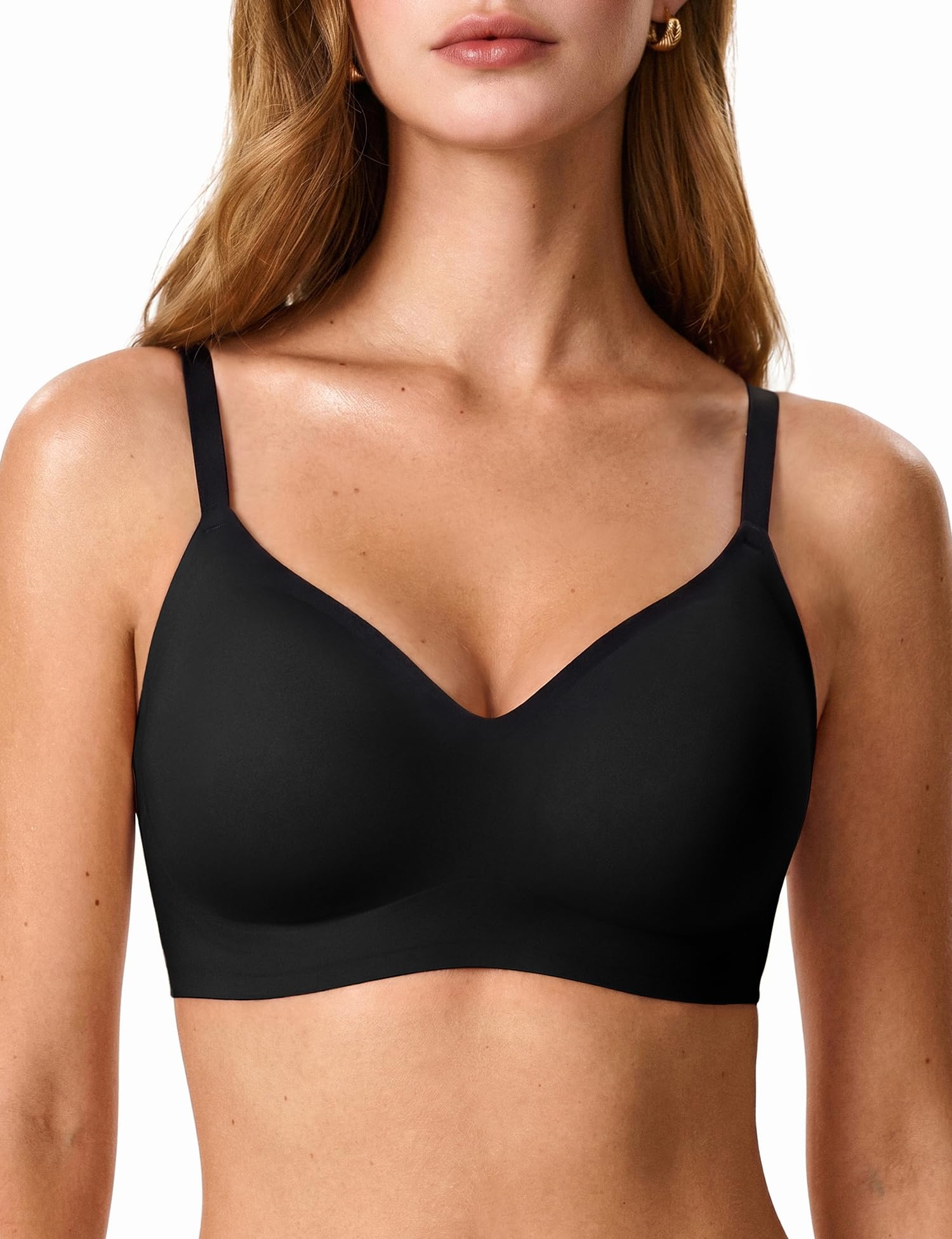 Jelly Bras for Women, No Underwire Full Coverage V Plunge Bra Wireless Seamless Comfort Bralette T-Shirts Everyday Bras