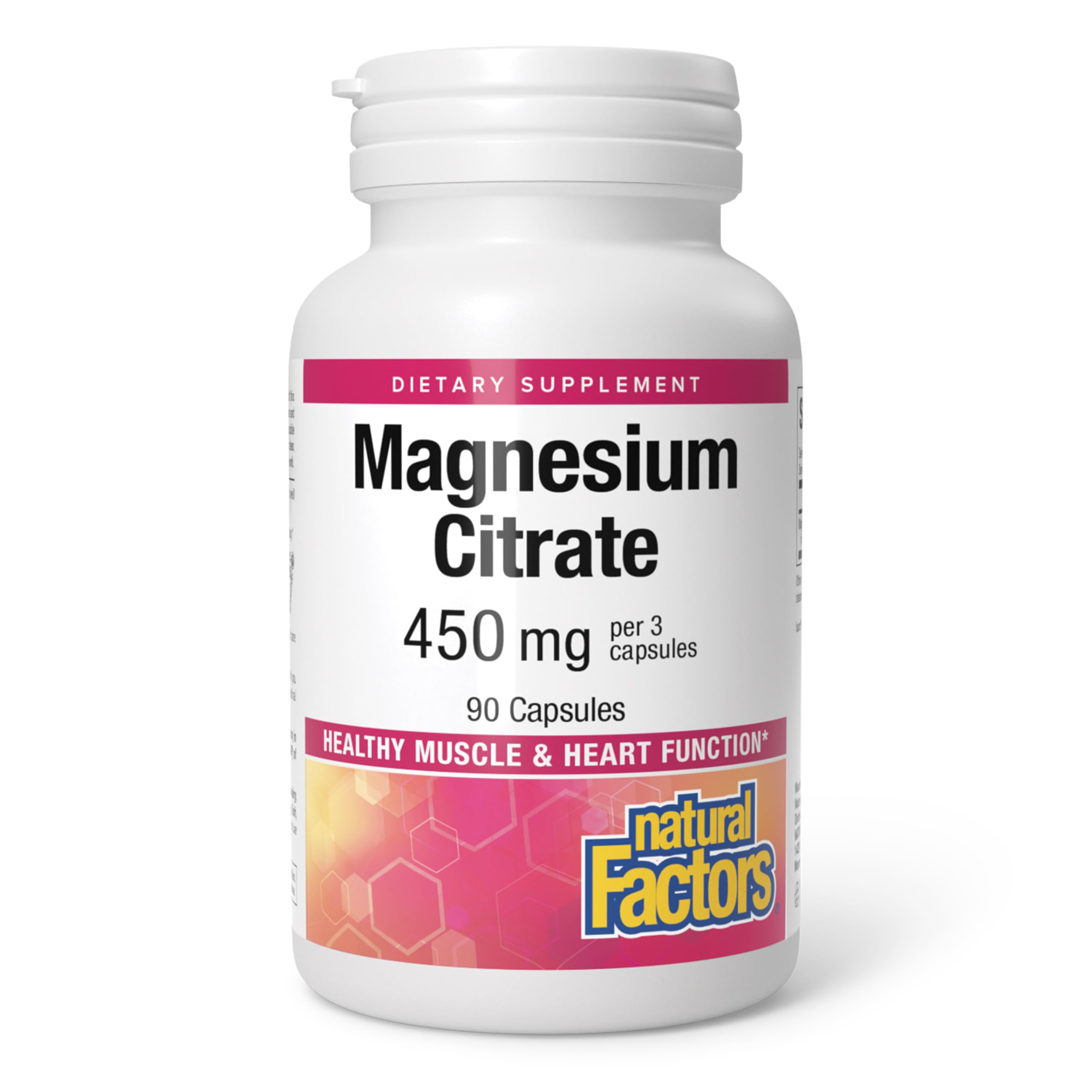 Natural Factors Magnesium Citrate 450 mg for Muscle & Heart*, 90 Capsules