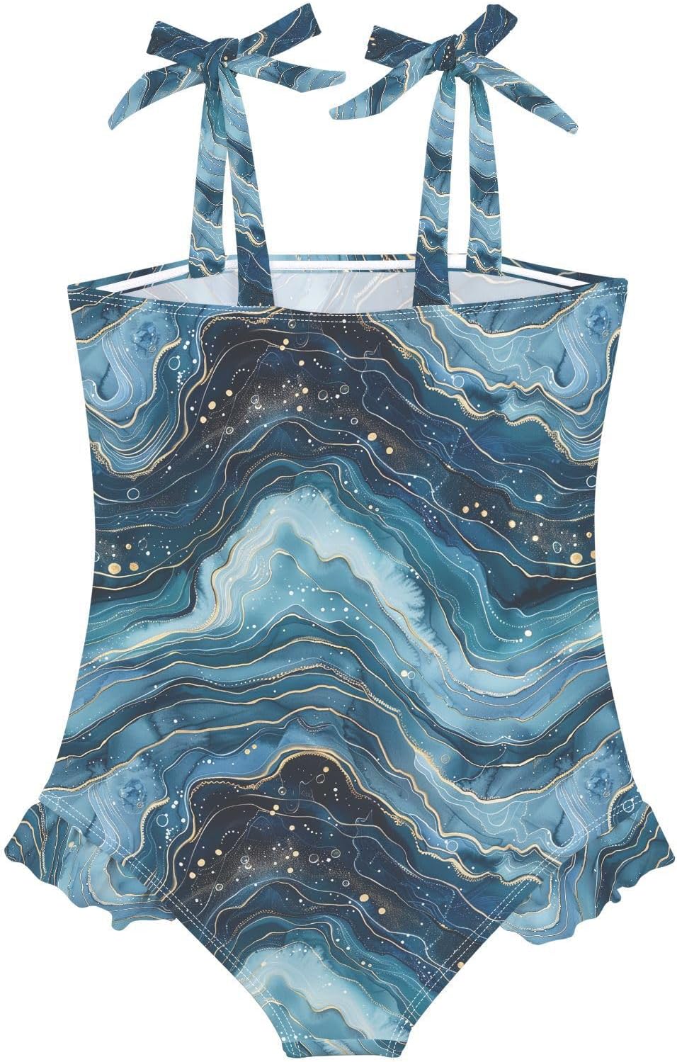 visesunny Toddler Girl Swimsuit Adjustable Strap Swimwear Navyblue Marble Wave Bathing Suits for Girls 18M-6Y