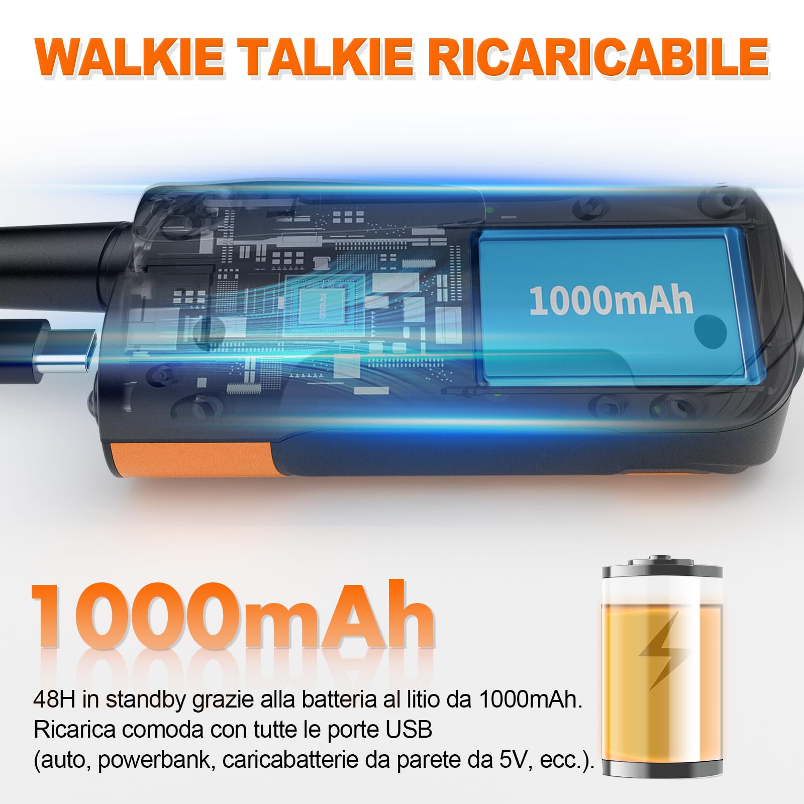 Walkie-Talkie Bambini, 3 Pezzi Walkie Talkie Ricaricabile con Batteria, Torcia, Funzione SOS e VOX, Lungo Raggio, Walkie-Talkies per Campeggio, Avventure, Regali per Bambini 3 a 12 Anni