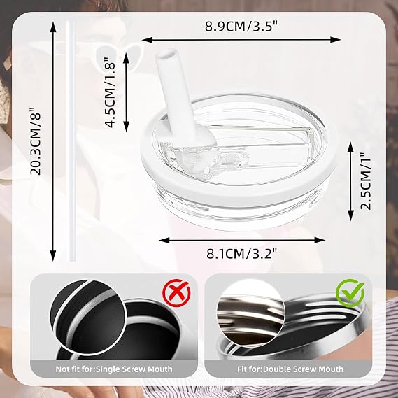 Replacement Flip Straw Lid Compatible with Stanley Quencher 30 oz Tumbler, Leakproof Cup Cover Accessories with Built-in Straw, BPA-Free Plastic Lid for Outdoor Sports, 2 Pack, White