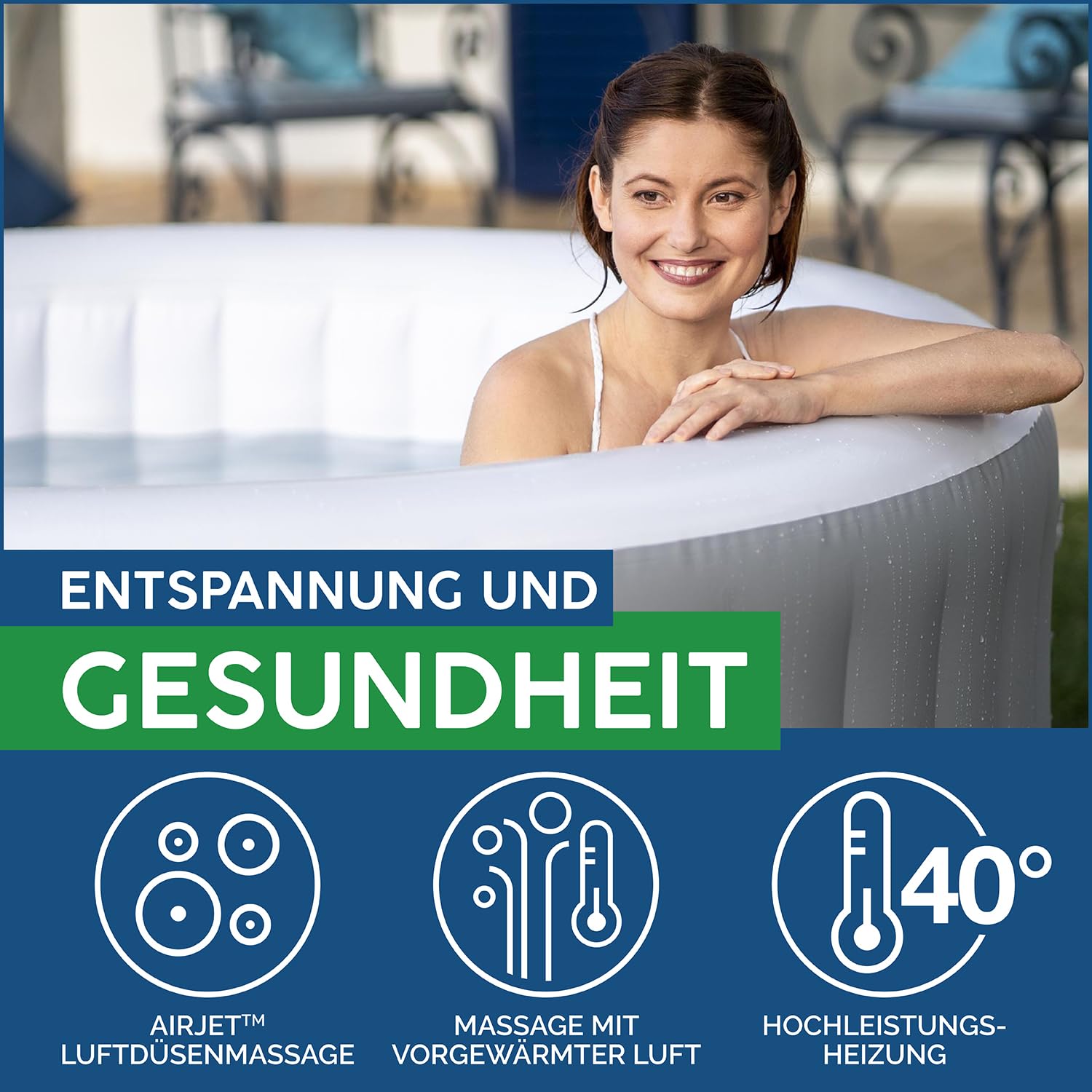 Bestway Lay-Z-SPA St. Lucia AirJet Whirlpool 170 x 66 cm 2-3 Personen rund Silbergrau